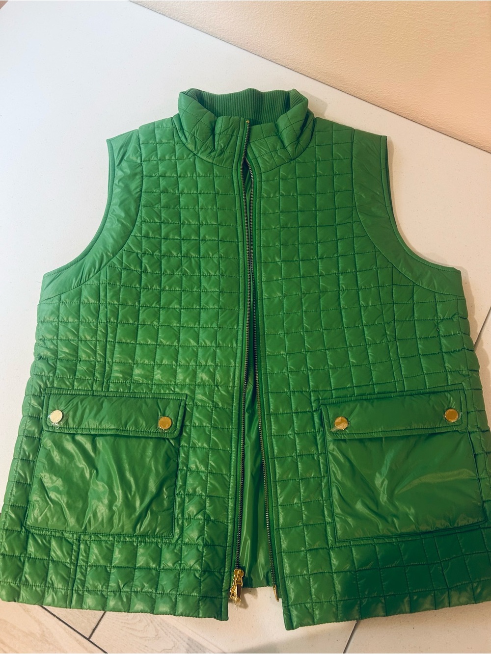 Tory Burch Bright Green Quilted Kids' Vest with Gold Snaps